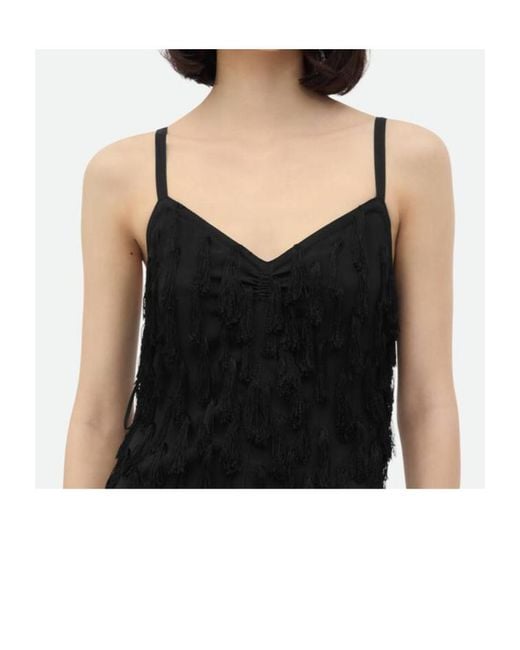 Bottega Veneta Black Fringed Fil Coupe Crepe Dress