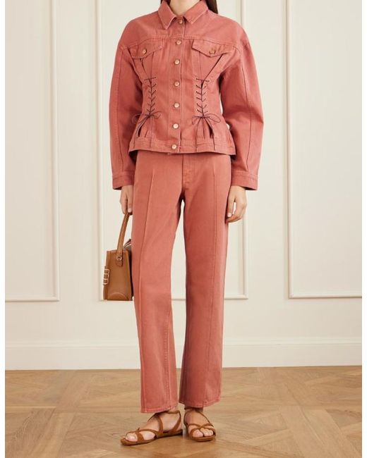 Ulla Johnson Red High-Waisted Straight Leg Jeans