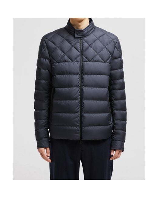 Moncler Blue Tuile Leather-Trimmed Down Biker Jacket for men