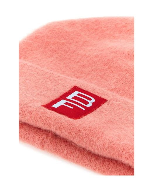By Far Pink Logo Patch Ribbed Beanie