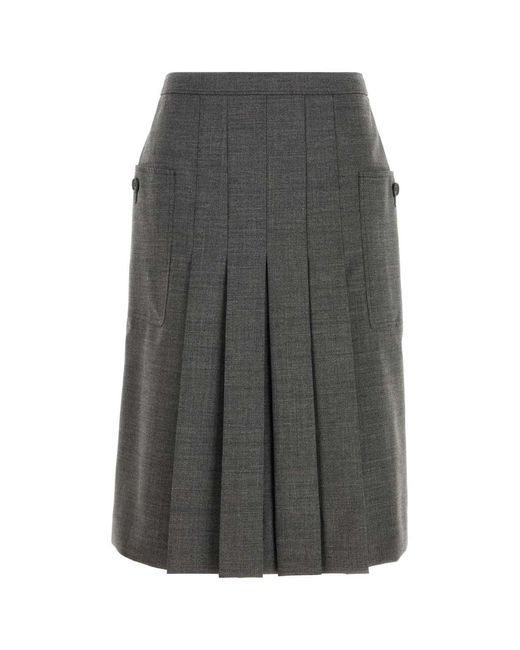 Prada Gray Wool Rush Pleated Midi Skirt