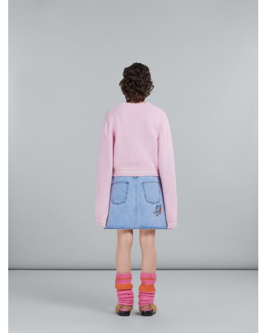 Marni Blue Light Denim Skirt With Embroidery