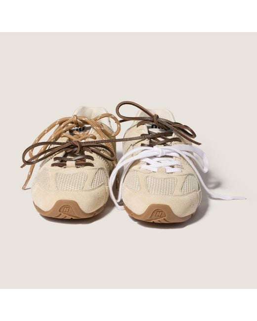 Miu Miu Natural New Balance X 530 Sl Suede And Mesh Sneakers