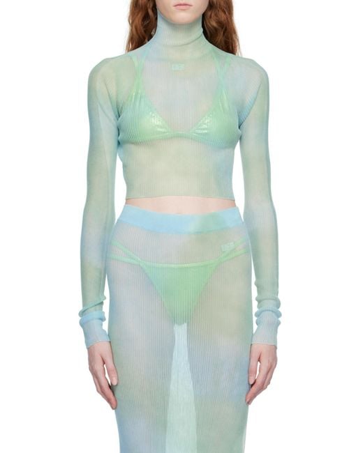 Off-White c/o Virgil Abloh Blue Tie-Dye Turtleneck Cropped Top