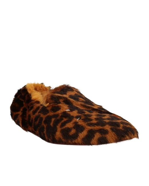 Maison Margiela Brown Leopard Print Round Toe Flat Shoes