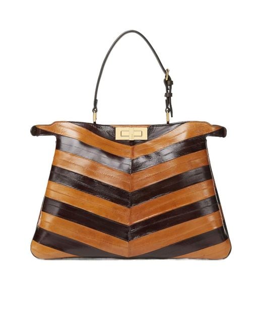 Fendi Brown Peekaboo Soft Large Two-Tone Inlaid Hagfish Leather Bag