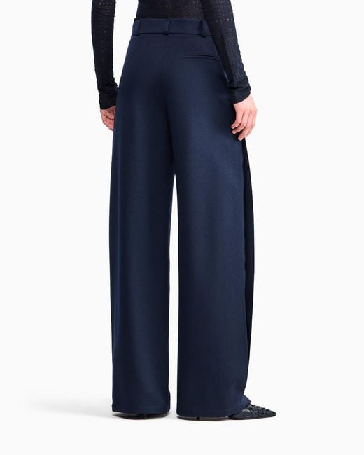 Giorgio Armani Blue Flat Front Tuxedo Wool Trousers With A Hidden Side Pleat
