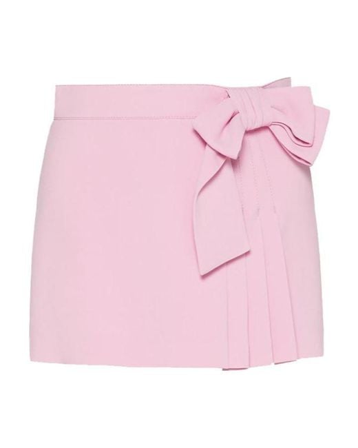 RED Valentino Pink Bow-Embellished Pleated Skorts