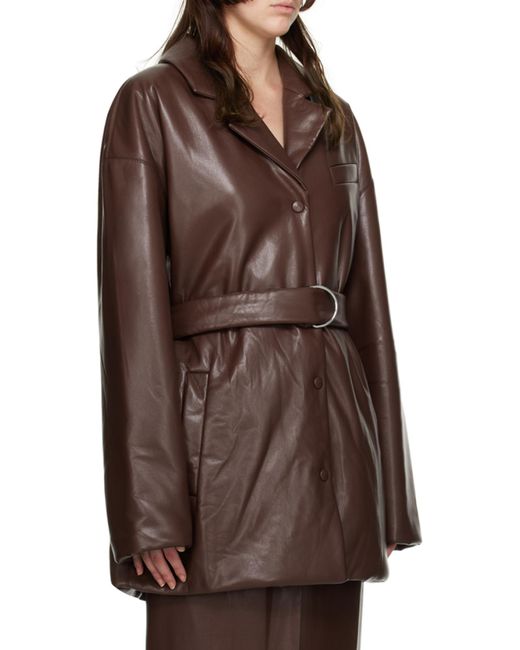 Nanushka Brown Belted Faux-Leather Blazer