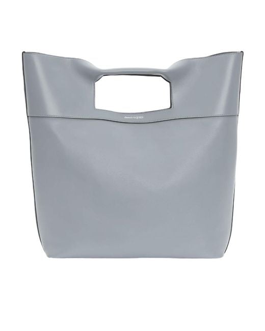 McQueen Gray Logo Printed Bow-Detailed Tote Bag for men