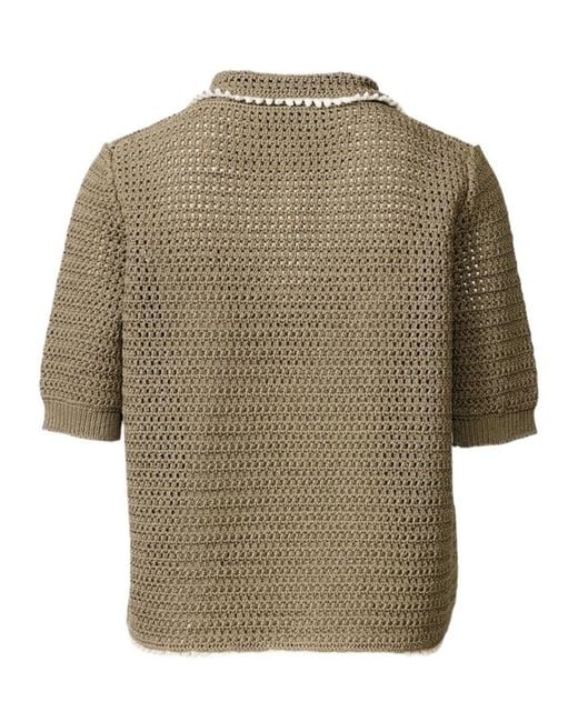 Fabiana Filippi Green Crochet-Knit Short-Sleeve Sweater