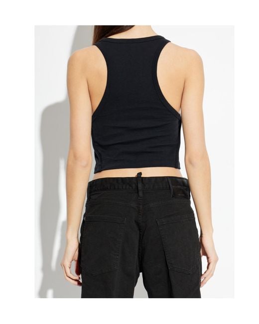 DSquared² Black D2 Logo Embroidered Tank Top