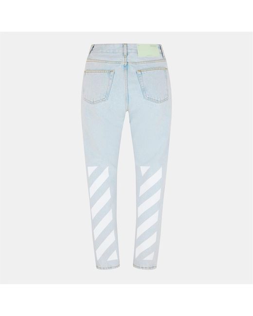 Off-White c/o Virgil Abloh Blue Straight Leg Cropped Logo Jeans