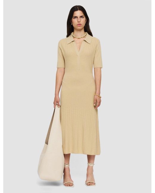 Joseph Natural Flared Hem Midi Polo Dress