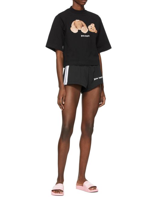 Palm Angels Black Bear Print Cropped T-Shirt