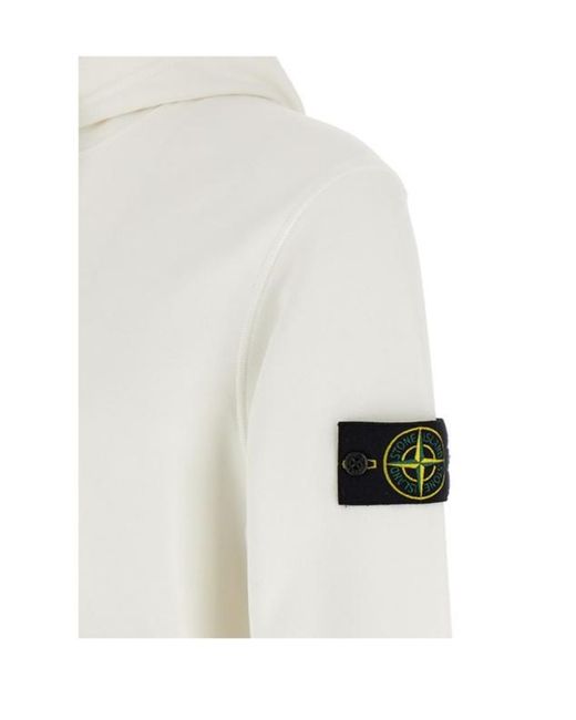 Stone Island White Compass Patch Drawstring Hoodie for men