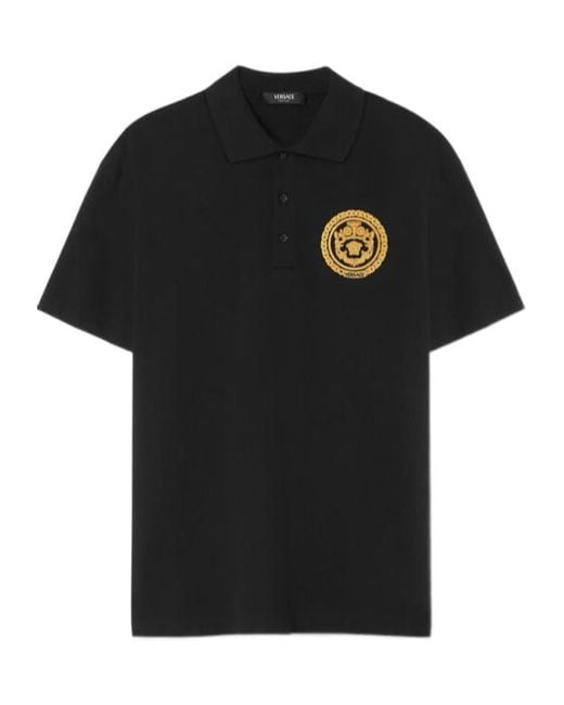 Versace Black Medusa-Printed Short-Sleeved Polo Shirt for men