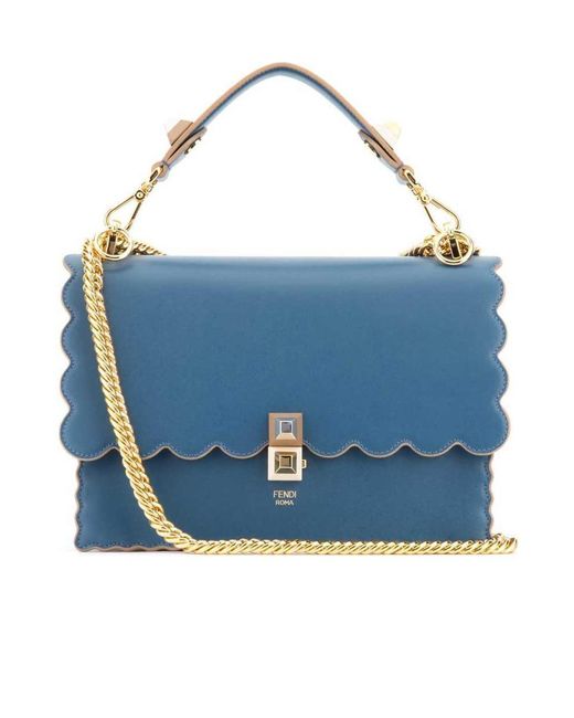 Fendi Blue Kan I Scallop-Edged Handbag