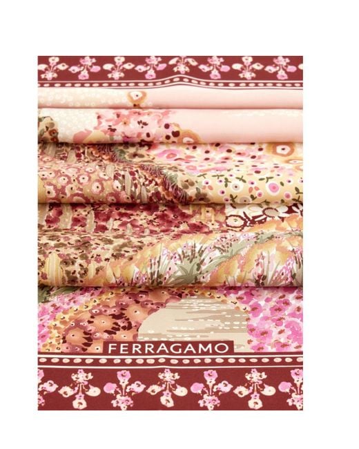 Ferragamo Pink Ferragamo Logo Detailed Floral Scarf