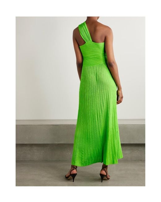 Gabriela Hearst Green Altura One-Shoulder Ribbed Silk Midi Dress