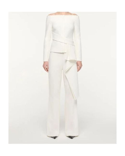 Roland Mouret White Cream Wide Fit Stretch Crepe Trousers