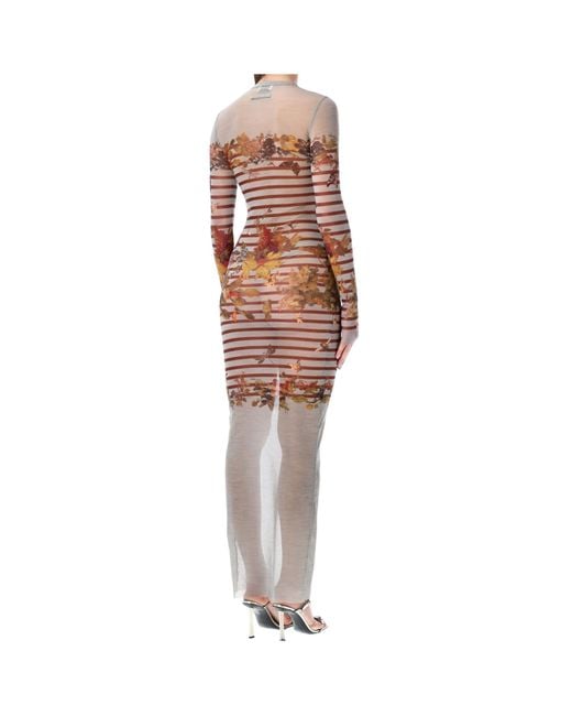 Jean Paul Gaultier Multicolor Mariniere Mesh Long Dress