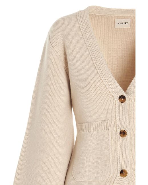Khaite Natural Scarlet Buttoned V-Neck Cardigan