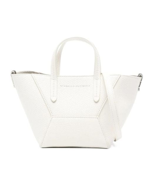 Brunello Cucinelli White Duo Mini Top Handle Bag