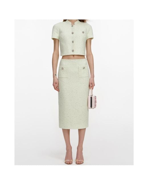 Self-Portrait Green Embellished Tweed Pencil Skirt