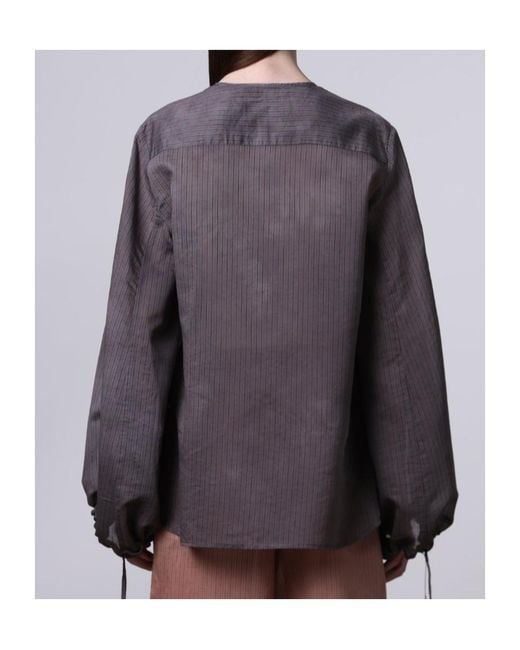 Roberto Collina Purple Pinstripe-Pattern Puff-Sleeve Cotton Blouse