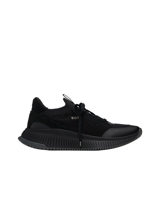 Boss Black Round Toe Low-Top Sneakers for men