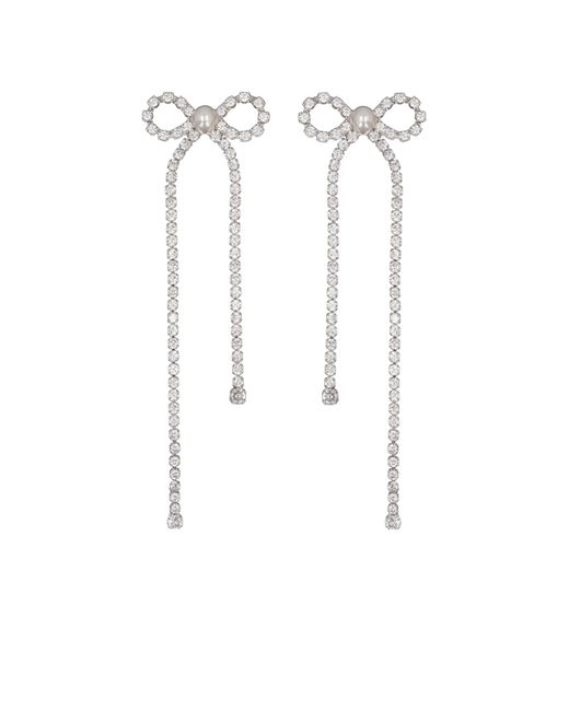 Self-Portrait White Embellished Droplet Bow Earrings