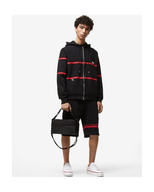 Gcds Black Low Logo Band Zip-Up Hoodie for men