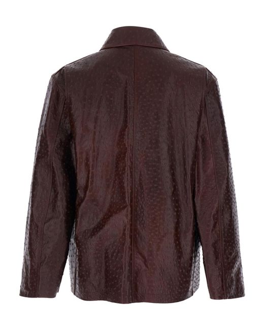 Casablanca Brown Buttoned Workwear Leather Jacket for men