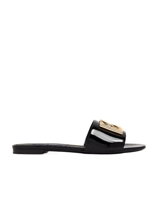 Dolce & Gabbana White Dg Logo Plaque Flat Slides