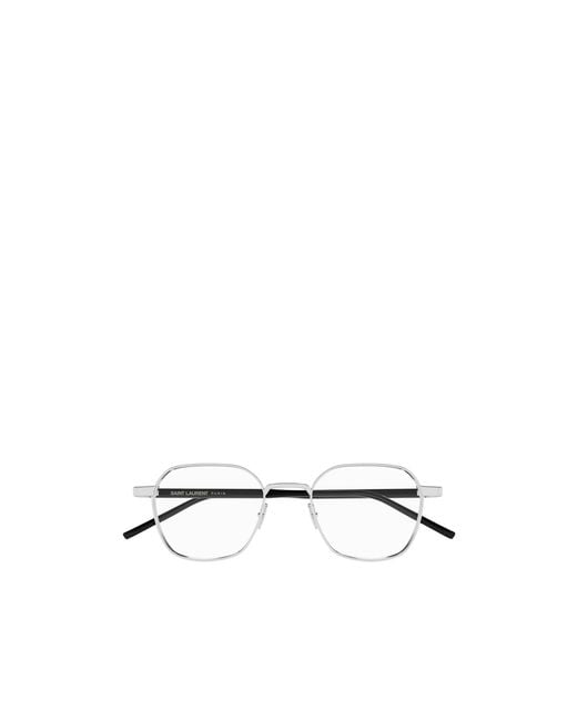 Saint Laurent White Eyewear Geometric-Frame Logo Detail Glasses for men