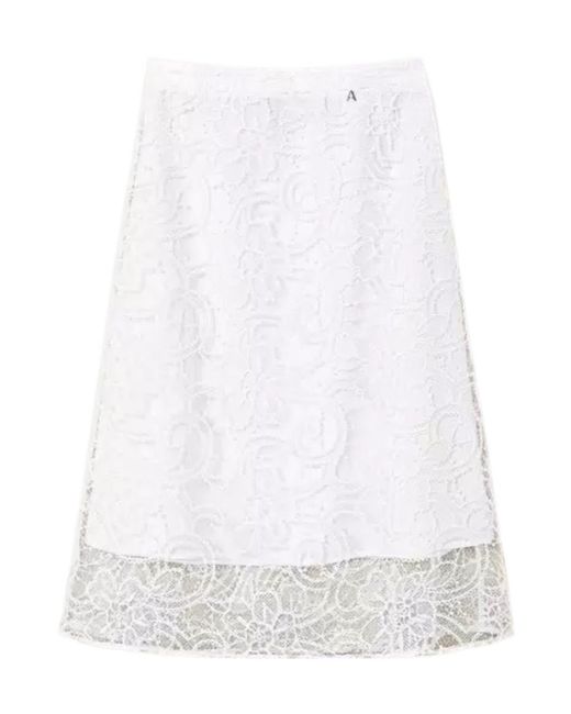 Twinset White Floral-Lace Midi Skirt