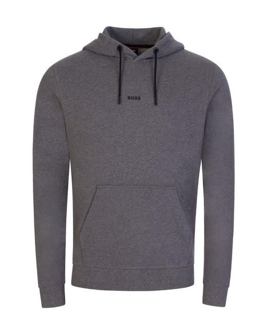 Boss Gray Logo-Print Cotton Hoodie for men