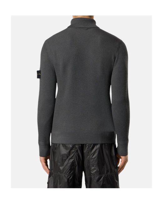 Stone Island Gray Logo Patch Turtleneck Jumper for men