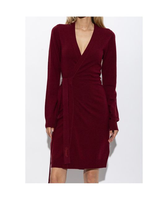 DSquared² Red V-Neck Tie-Front Dress