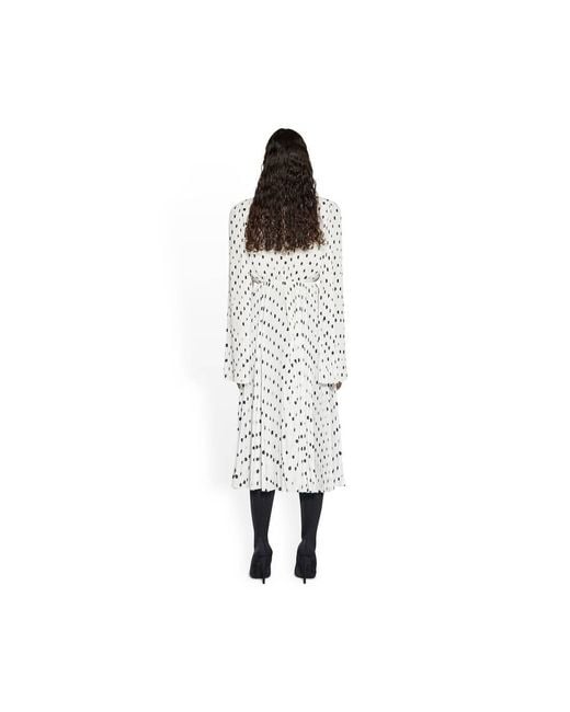 Balenciaga White Polka Dots Printed Pleated Dress