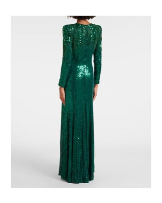 Jenny Packham Green Paloma Embellished Sequined Gown