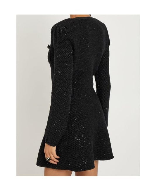 Self-Portrait Black Embellished Knit Mini Dress