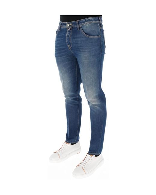 Jacob Cohen Blue Logo-Patch Slim-Cut Jeans for men
