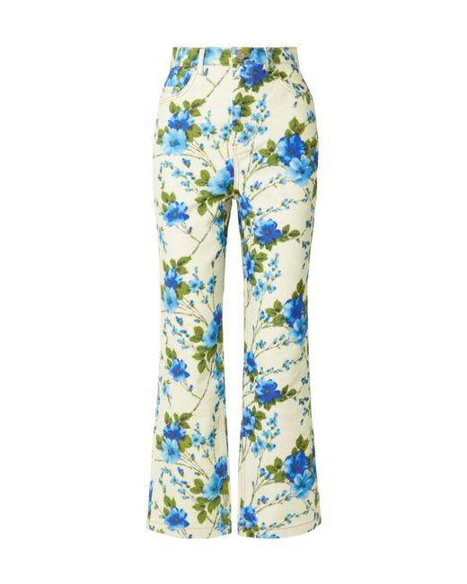 Quinn Blue Floral-Print High-Rise Straight-Leg Jeans