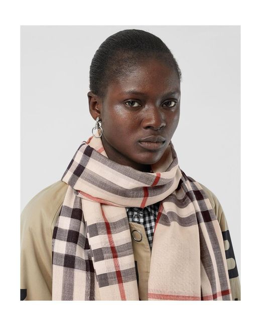 Burberry White Lightweight Checked Scarf for men