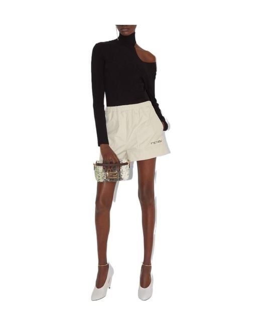 Fendi Natural Logo Printed Elasticated Waist Shorts