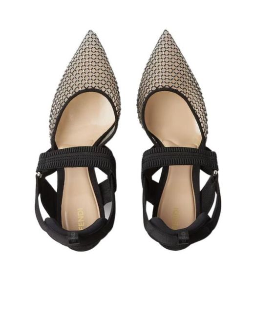 Fendi Metallic Colibri Mesh And Suede High-Heeled Slingbacks