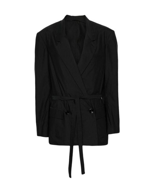 Lemaire Black Double-Breasted Belted Tailored Blazer