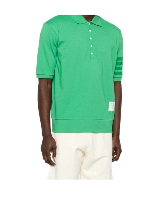 Thom Browne Green Stripe-Detail Polo Shirt for men